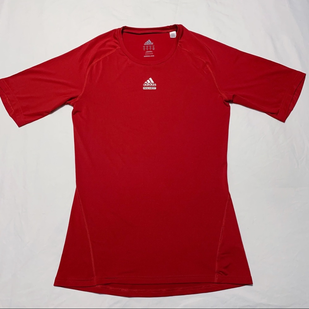 Adidas TechFit ClimaCool Half Sleeve Compression Shirt, Red, Mens Medium